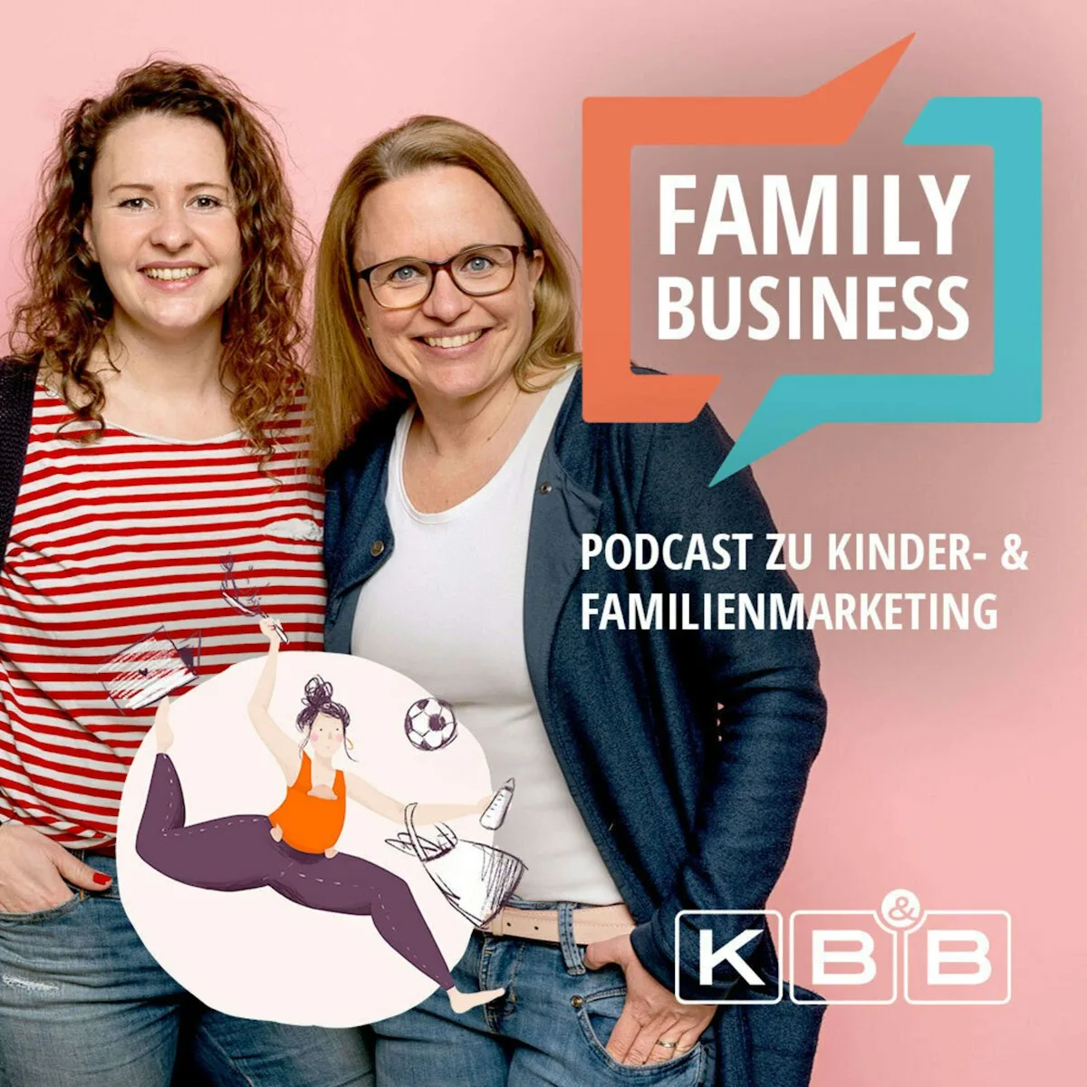 Cover der Podcastfolge FAMILY BUSINESS mit Imke, Heilpraktikerin für Psychotherapie, Mama-Coach und Gründerin von Mutterhelden, sowie Judith, Online-Redakteurin und Bloggerin bei judetter.de; gemeinsam Gründerinnen von Mamsterrad und Stimmen des Podcasts „In 15 Minuten aus dem Mamsterrad“